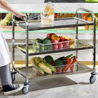 CURTA Stainless Steel Serving Trolley, 38" L x 20" W x 37" H 3 Tiered Shelf Kitchen Utility Cart, Rolling Casters Brake Wheel, Commercial Pro for Restaurant/Hotel/Lab/Clinic/Salon/Workshop