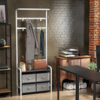 SIMPLE HOUSEWARE Space-Saving Coat Rack with Storage Shelf, Black Freestanding Hall Tree Organizer with Hooks for Entryway, Bedroom, Office, Coats, Hats, Jackets, Scarves - White