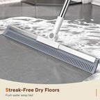 Floor Squeegee for Concrete Floors, 180° Rotating Silicone Broom, Squeegee for Floor with Long Handle and Dual-Sided Blade Design, Water and Pet Hair Remover for Bathroom Floors, Tile, Deck and Glass