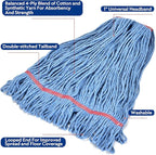 Matthew Cleaning 24oz Heavy Duty Mop Head Commercial Replacement for General and Floor Cleaning, Wet Industrial Blue Cotton Looped End String Head Refill (Case of 12) Blue