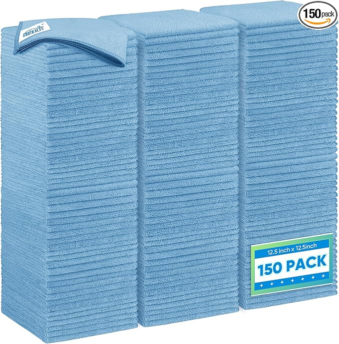 HOMEXCEL Blue Microfiber Cleaning Cloth 150 Pack, 12.5 x 12.5 inch Microfiber Towels for Cars, Ultra Absorbent Car Washing Cloth Cleaning Rags for Car Kitchen Window