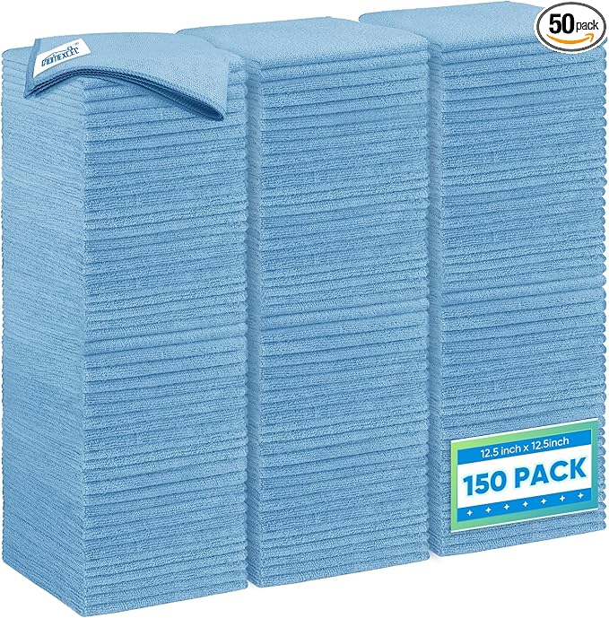 HOMEXCEL Blue Microfiber Cleaning Cloth 50 Pack, 12.5 x 12.5 inch Microfiber Towels for Cars, Ultra Absorbent Car Washing Cloth, Lint Free Streak Free Cleaning Rags for Car, Kitchen, and Window