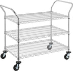 Finnhomy 3-Tier Commercial Grade Rolling Cart, Heavy Duty Utility Cart with Wheels and Handles, Metal Kitchen Carts on Wheels with 600 lbs Capacity, Shelf Size 24" D x 40" W, NSF