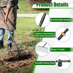 Garden Thatch Rake, 82" Heavy Duty Lawn Leveling Rake with 11 Stainless Steel Tines, Adjustable Long Handle Garden Tool for Loosening Soil, Cleaning The Leaves, Removing Thatch, Laying Sod