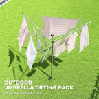 APEXCHASER Clothes Drying Rack, Outdoor Umbrella Drying Rack, Rotary Metal Drying Rack Clothing Foldable, 3-Arms Umbrella Clothesline with 98ft, Steel Frame, Backyard