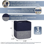 NaturalCozy 13 Inch Cube Storage Bins Cotton Rope Woven Baskets for Organizing 3-Pack | 13 x 13 Storage Cubes | Fabric Square Storage Baskets for Shelves Organizer, Kids Toy Bins, Closet Baby Nursery