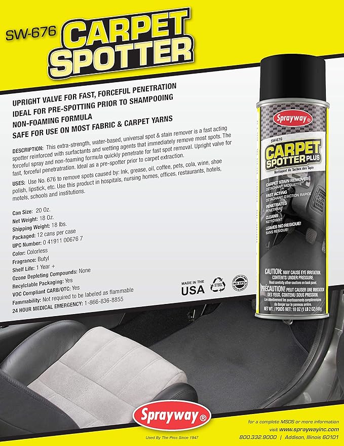 Sprayway Carpet Spotter Cleaner, Net 18 Oz., 1 Pack (SW676)