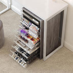 WOPITUES Plastic Storage Drawer Cart, Makeup Organizer and Storage with 10 Large Clear Drawers, Utility Wooden Rolling Cart on Wheels, for Cosmetic, Art Craft, Parts, Office Supplies, Toy, Grey