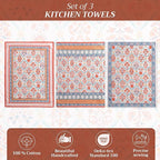 Maison d' Hermine Kitchen Towels Set of 3 100% Cotton 27.50" x 20" Reusable Cloth Tea Dish Towels Absorbent with Hanging Loop for Kitchen, Home, Dining, Cocktail Parties (Romane)