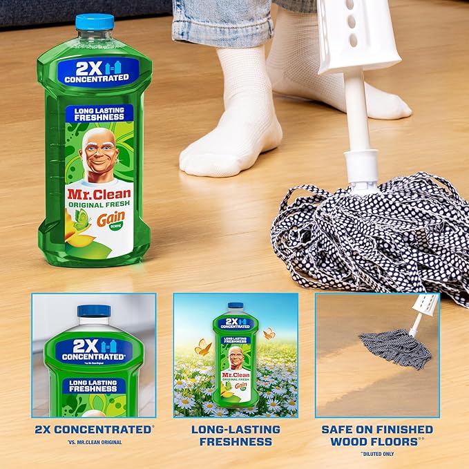 Mr. Clean All Purpose Cleaner, Floor Cleaner for Mopping Home, Bathroom, & Kitchen, Cleaning Liquid for Mop & Bucket, Cleaning Supplies, Multi-Surface Dilutable, Gain, 41oz