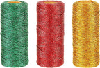 984 Feet Christmas Twine Packing Bakers Kraft Butchers Baking Gardening Twine Wrapping Arts Crafts Party Decorations(Gold Green Red)