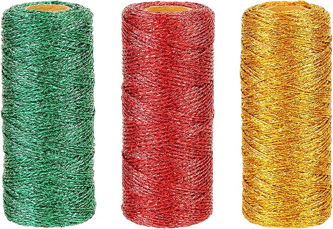 984 Feet Christmas Twine Packing Bakers Kraft Butchers Baking Gardening Twine Wrapping Arts Crafts Party Decorations(Gold Green Red)