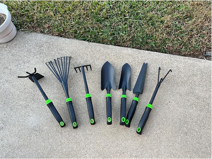 7-Piece Aluminum Alloy Heavy Duty Gardening Tool Set – Rust Proof, Ergonomic Handle, Includes Shovels, Rakes, Hoes & More for Gardening Enthusiasts