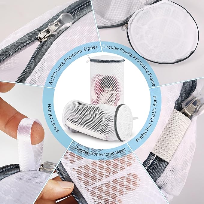 2 Pack 2 Size 120g Honeycomb Shoe Washing Machine Bag, Fabric Shoe Bag with Auto-Lock Zipper, Washing Laundry Bag for Sneaker, Running Shoes, Sock, Bras, Toys