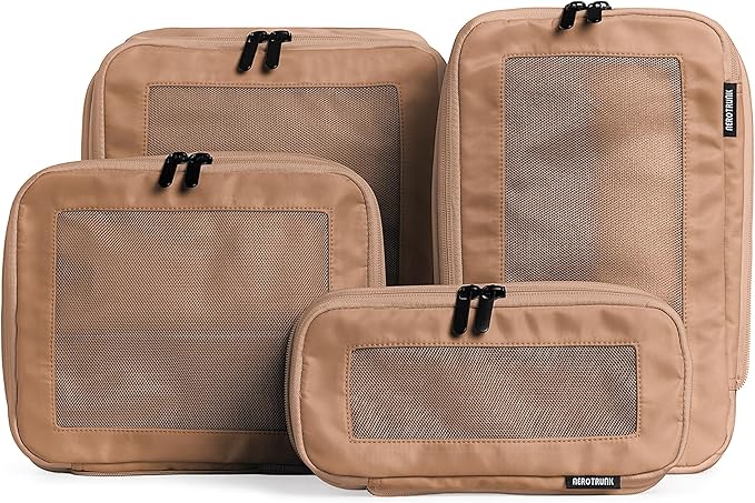 Compression Packing Cubes for Travel - Luggage Organizer Bags - Double Zipper Packing Cubes for Suitcases (4-Pack, Mocha)