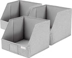 Trapezoid Closet Bins for Shelves – 12x12x10 Fabric Storage Baskets, Closet Organizers Bins, Open Front Fabric Baskets, Collapsible Organizer Boxes for Clothes, Linen – Light Gray, 3 Pack