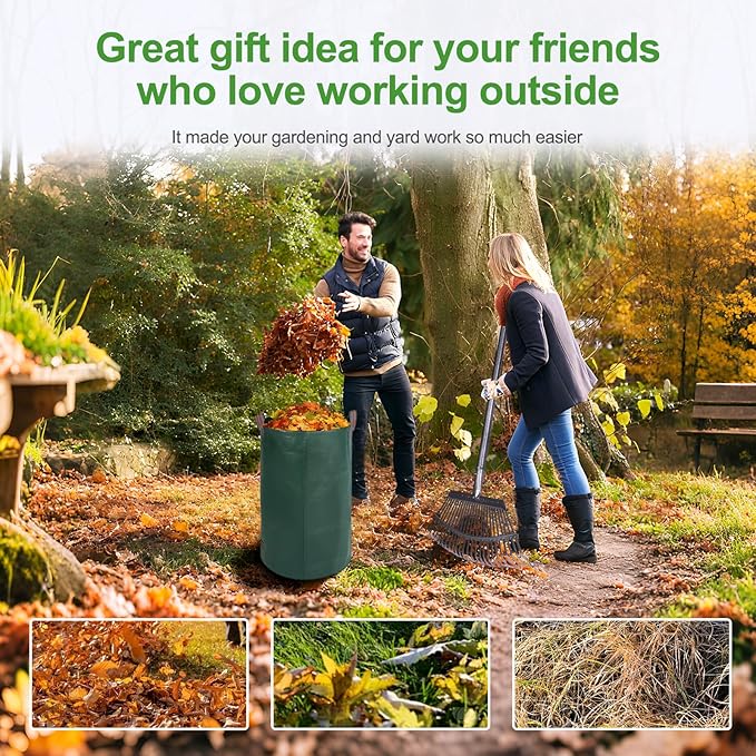 25 Metal Tines Rake for Leaves, 36-73" Adjustable Handle Garden Rakes,18" Wide Heavy Duty Rake with 32Gallon Reuseable Leaf Bag, A Great Cleanup Set for Lawn, Garden, Yards, Shrub,Grass, RV Camping