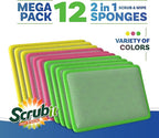 SCRUBIT - [12 Pack] Scrub and Wipe Cleaning Pads – Dual Sided Scouring Pad and Dish Sponge -Reusable Kitchen Sponge for Pots, Pans Utensils & Non-Stick Cookware - Assorted Color Dishwashing sponges