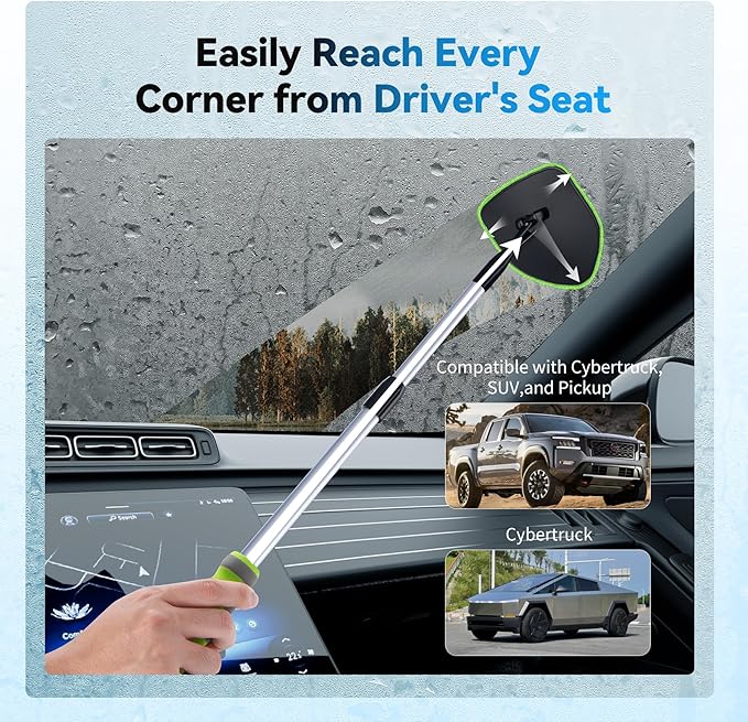XINDELL Windshield Cleaner Tool – 360° Rotation Large Head Car Window Cleaning Kit with Extendable Handle, 5 Microfiber Velcro Stick Pads, Dry&Wet Use for Auto Glass, Trucks, SUVs, RVs, Home