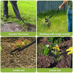 Weed Puller Gardening Tools, Hula Garden Hoe and 4 Tines Rake 2-in-1 Garden Tools for Weeding, Action Stirrup Hoe with 37"-62" Adjustable Long Handle for Lawn,Vegetable Garden Loose Soil and Weeding