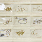 1 Pack Hanging Jewelry Organizer 80-Pocket Dual-sided Jewelry Storage for Earring Necklace Bracelet Ring Travel Holder, Beige