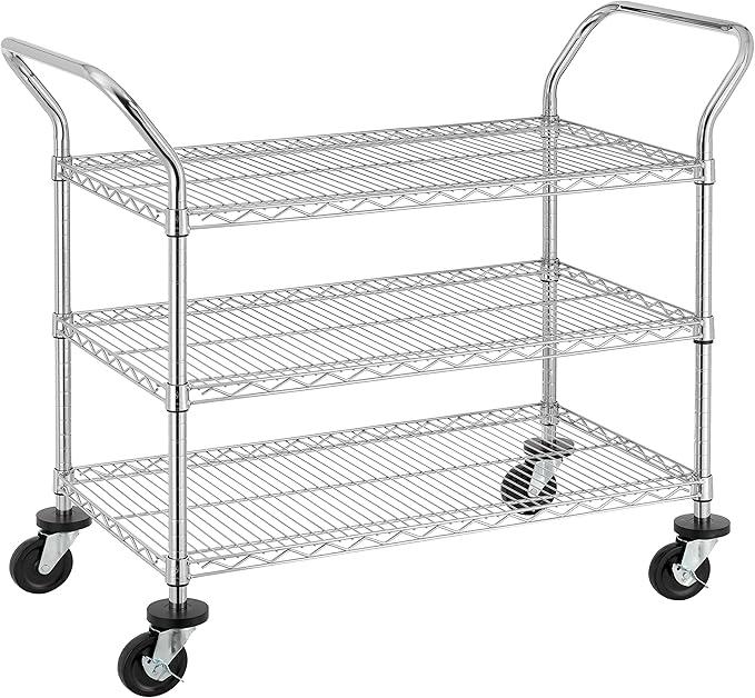 Finnhomy 3-Tier Commercial Grade Rolling Cart, Heavy Duty Utility Cart with Wheels and Handles, Metal Kitchen Carts on Wheels with 500 lbs Capacity, Shelf Size 20" D x 36" W, NSF