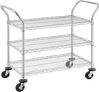 Finnhomy 3-Tier Commercial Grade Rolling Cart, Heavy Duty Utility Cart with Wheels and Handles, Metal Kitchen Carts on Wheels with 500 lbs Capacity, Shelf Size 20" D x 36" W, NSF