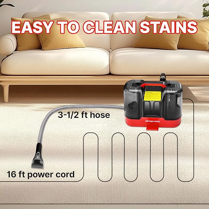 Shop-Vac Portable Carpet and Upholstery Cleaner Machine, Powerful Spot Cleaner for Pet Stains, Sofa, Rug, Mattress, Curtain and Window, Lightweight with One Cleaner Solutions