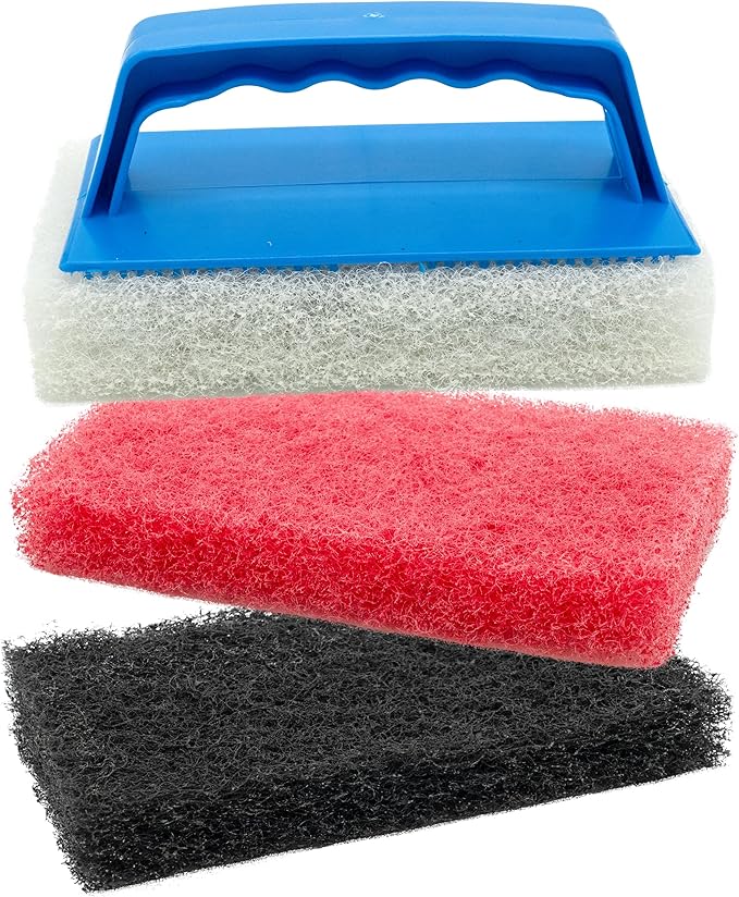 STAR BRITE Scrub Pad Kit - 3 Different Textured Scouring Pads & Interchangeable Handle (040023PW)