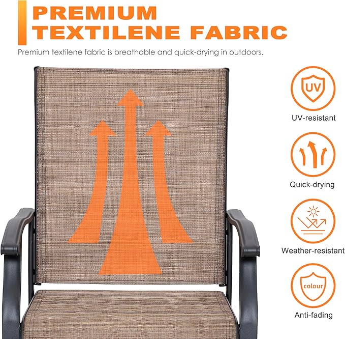 NUU GARDEN 3 Piece Outdoor Bistro Set, 2 Patio Chairs and 20" Round Bistro Table, Textilene Fabric, Powder-Coated Iron Frame, for Patio, Deck, Garden, Backyard, Black and Brown