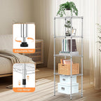 5 Tiers Shelf Metal Storage Shelves Wire Rack Closet Organizers with Wheel for Garage Kitchen Bathroom Laundry Chrome 11.8" D x 17.7" W x 55" H