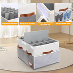 Supowin Shoe Organizer for Closet, Foldable Shoe Storage Bins with Lid & Adjustable Dividers, Fabric Shoe Box Storage Containers with Four Reinforced Handles, Fits 20 Pairs, 1 Pack, Grey