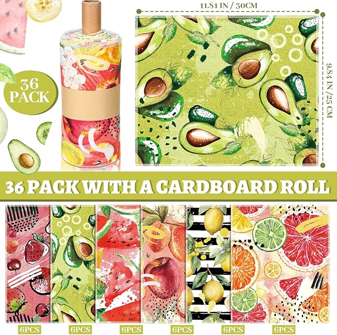 36 Count Reusable Cleaning Cloths Washable Cotton Kitchen Towels for Home(Fruit Style,Fresh Color)