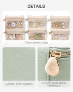 Vlando Jewelry Travel Case,Travel Jewelry Organizer with Clear Velvet Jewelry Bags 6Pcs Zipper Pouch for Women Girl Gift-Mint Green