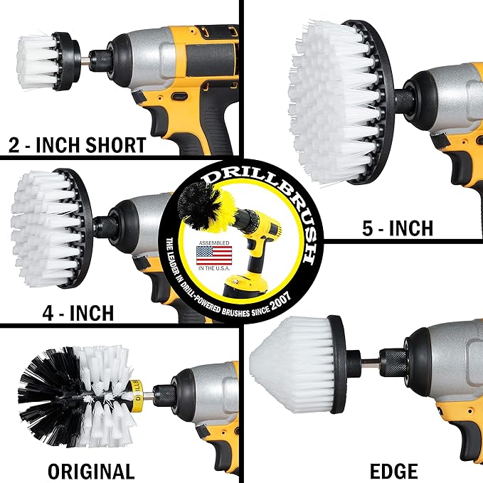 Drill Brush Power Scrubber by Useful Products - Automotive Car Detailing Brush Set - Auto Cleaning Kit - Rim, Seat, Carpet, Leather, Glass, Window Cleaner - Interior Car Wash Scrubber for Detailing