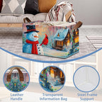 Snowman Christmas Storage Basket with Handles,Red Cardinal Collapsible Rectangle Organizer Bin for Room Decoration Books Box Baskets 17x11.5x10Inch