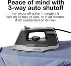 Proctor Silex Steam Iron for Clothes with Durable Stainless Steel Soleplate, 1500 Watts, 8’ Retractable Cord, 3-Way Auto Shutoff, Anti-Drip, Gray and Black (14250)