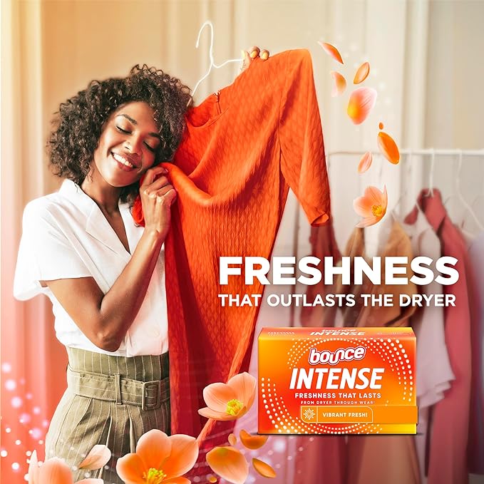 Bounce Intense Dryer Sheets, Vibrant Fresh, 60 Count, Scent Boosting Dryer Sheet