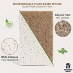 Biodegradable Natural Kitchen Sponge - Compostable Cellulose and Coconut Scrubber Sponge - Pack of 12 Eco Friendly Sponges for Dishes