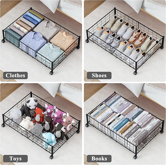 Under Bed Storage with Wheels, 360° Rotating, No-Assembly Underbed Storage Containers, 1 PACK
