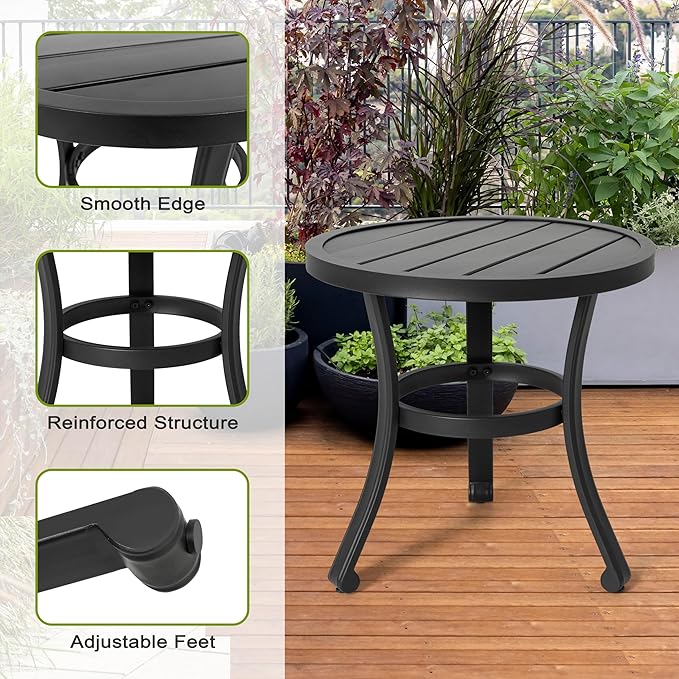 NUU GARDEN 3 Piece Outdoor Bistro Set, 2 Patio Chairs and 20" Round Bistro Table, Textilene Fabric, Powder-Coated Iron Frame, for Patio, Deck, Garden, Backyard, Black and Brown