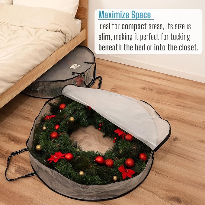 VENO 4 Pack Front Door Wreath Storage Container For Summer - 36 Inch Clear Wreath Bag, Christmas Garland Decoration Organizers with Zipper and Durable Handles (Clear, 36"-4 Pack)