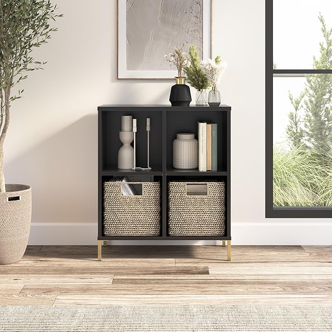 Bush Home Essence 4 Cube Organizer, Living Room Furniture, Essence Collection, Black Stipple