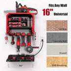 Power Tool Organizer Wall Mount with Charging Station, 3 Layer Heavy Duty Metal Tool Storage Rack Loads 420lbs with 4 Cordless Drill Holder, Battery Utility Rack Loads with 4 Power Strip