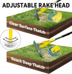 Thatch Rake for Lawn with 74inch Handle, 15 inch Dethatcher Rake for Grass to Cleaning Dead Grass, Efficient Steel Metal Rake for Dethatching, Heavy Duty Thatching Rakes for Garden, Yard