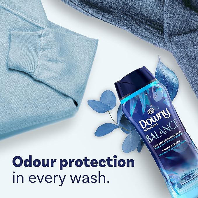 Downy Balance In-Wash Laundry Scent Booster Beads, Crisp Rain and Blue Eucalyptus scent, 24 oz, laundry scent beads, Long-lasting Freshness