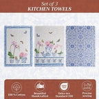 Maison d' Hermine Kitchen Towels Set of 3 100% Cotton 27.50" x 20" Reusable Cloth Tea Dish Towels Absorbent with Hanging Loop for Kitchen, Home, Dining, Cocktail Parties Spring/Summer (Canton)
