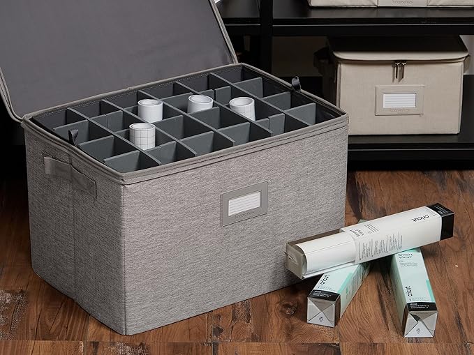 Covermates Keepsakes - Adjustable Zip-Top Storage Box - Configurable FlexGrid Compartments - Heavy Duty Polyester- Reinforced Handles - Stackable Design - Indoor Storage, Grey Heather