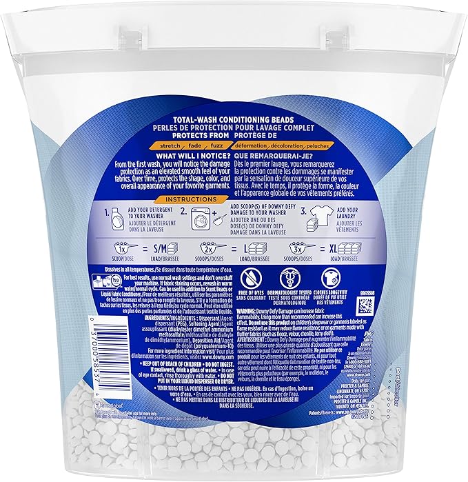 Downy Defy Damage Total-wash Fabric Conditioning Beads, Fabric Softener, Unscented, 24.6 Ounce