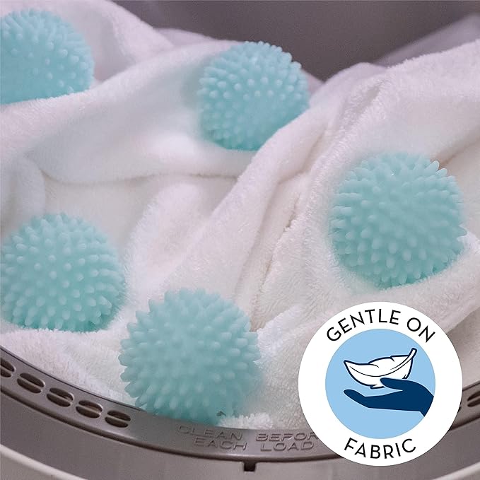 Reusable Laundry Dryer Balls, Plastic Anti-Static Fabric Softener, Reduces Wrinkles, Sustainable Cleaning Supplies, Essential Washing & Drying Aid for Soft, 6 Pack, 2.36 in (Sky Blue/Purple/Pink)